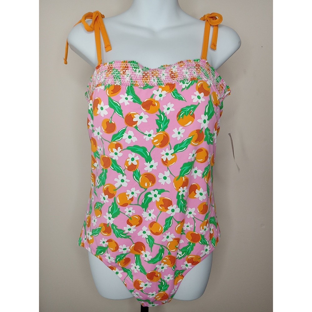 NWT draper james‎ Lands End Women Pink Peach Floral Pattern Bathing Suit Size 14